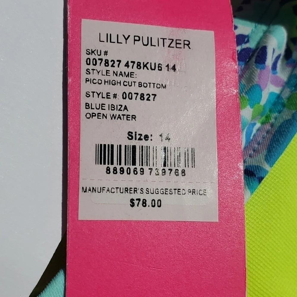 Lilly Pulitzer Pico High Cut Bottoms blue Ibiza open water new with tag size 14